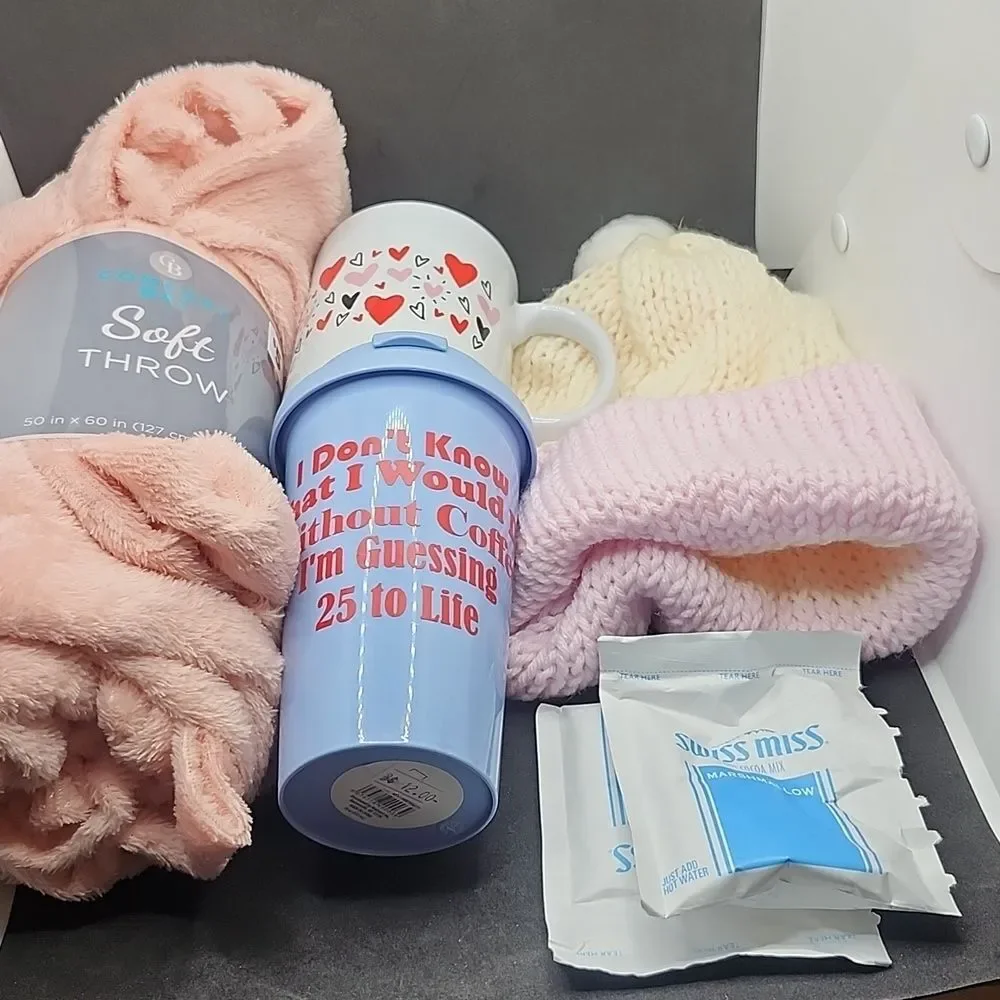 Warm and Cozy Bundle Gift Set Pink Soft Throw Blanket, Mug, Hot C…